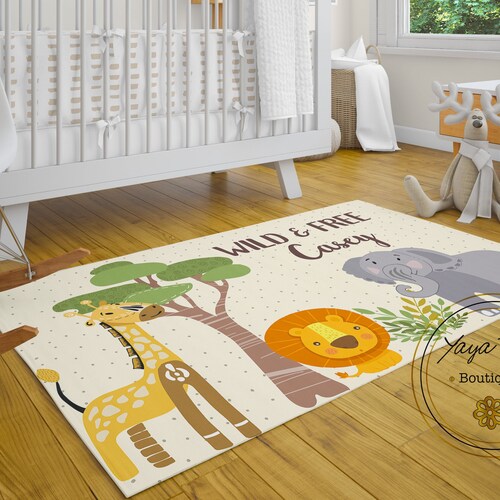 Personalized Rug Jungle Room Mat Monogrammed Playroom Rug Etsy