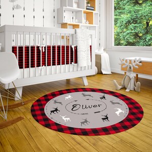 Personalized Deer Rug Woodland Room Decor Lumberjack Plaid Etsy