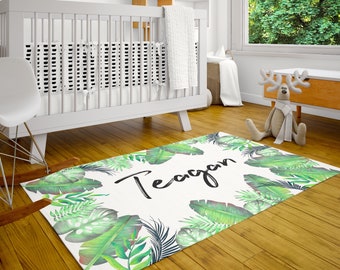 24 x 36 Inches / 60 x 90 cm Watercolor Palm Tree Nursery Rug Floor Carpet Yoga Mat 2' x 3' Naanle Tropical Leaves Non Slip Area Rug for Living Dinning Room Bedroom Kitchen 