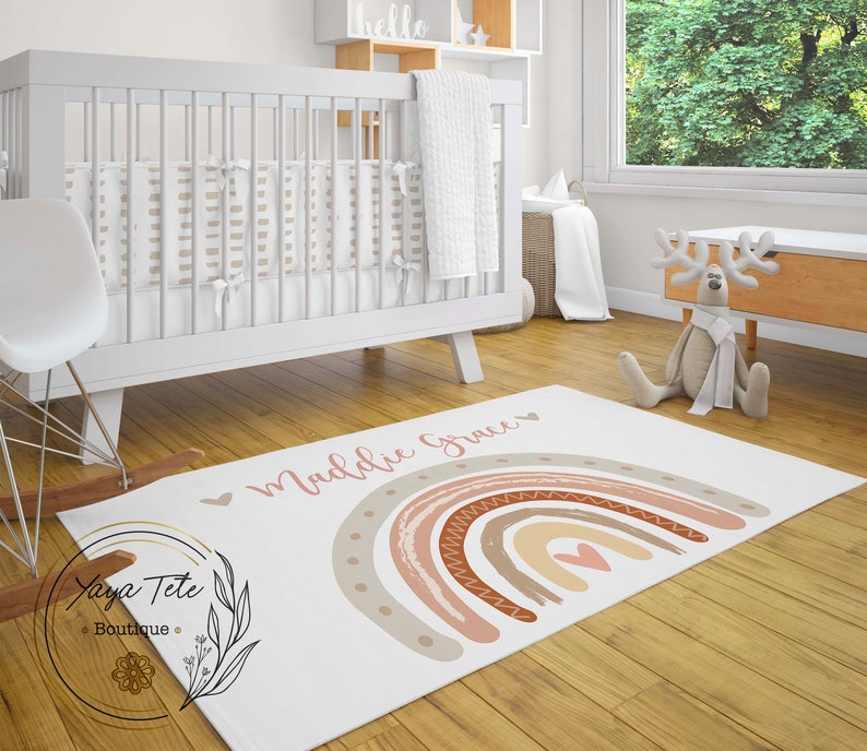 Personalized Round Rainbow Rug Retro Rainbows Playroom Etsy