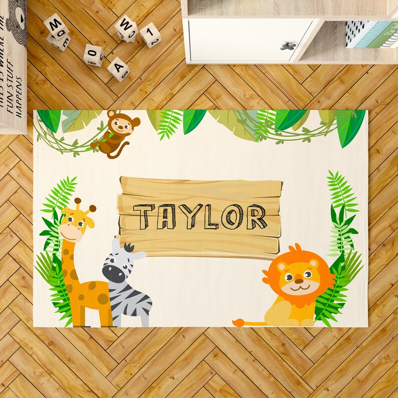 Personalized Rug Jungle Room Mat Monogrammed Playroom Rug Etsy