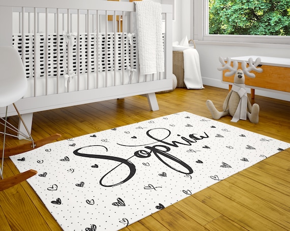 Personalized Rug Black Hearts Room 