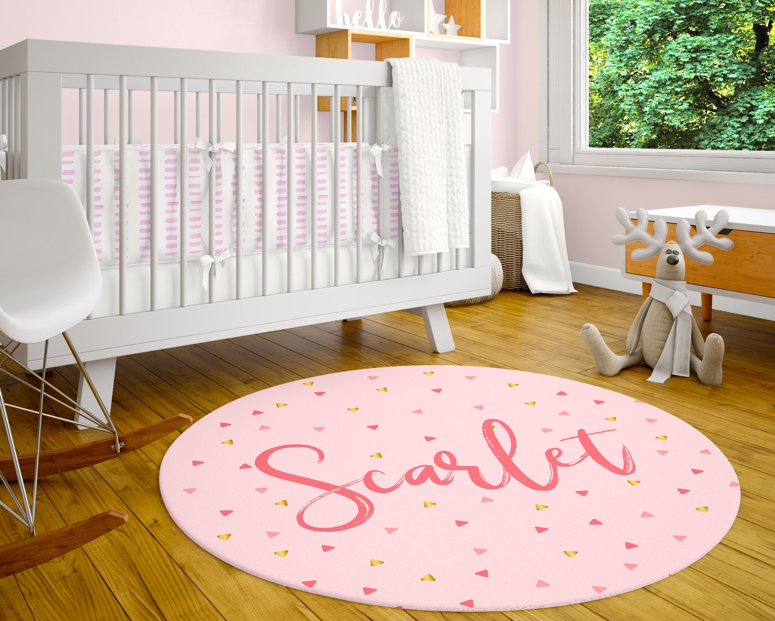 Personalized Round Rug Pink Playroom Rug Customized Nursery Etsy
