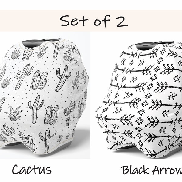 2 Pack Car Seat Cover, Cactus & Arrows Car Seat Canopy, Stretchy Multi Use Cover, Nursing Cover for Breastfeeding, Carseat Cover Baby Boy