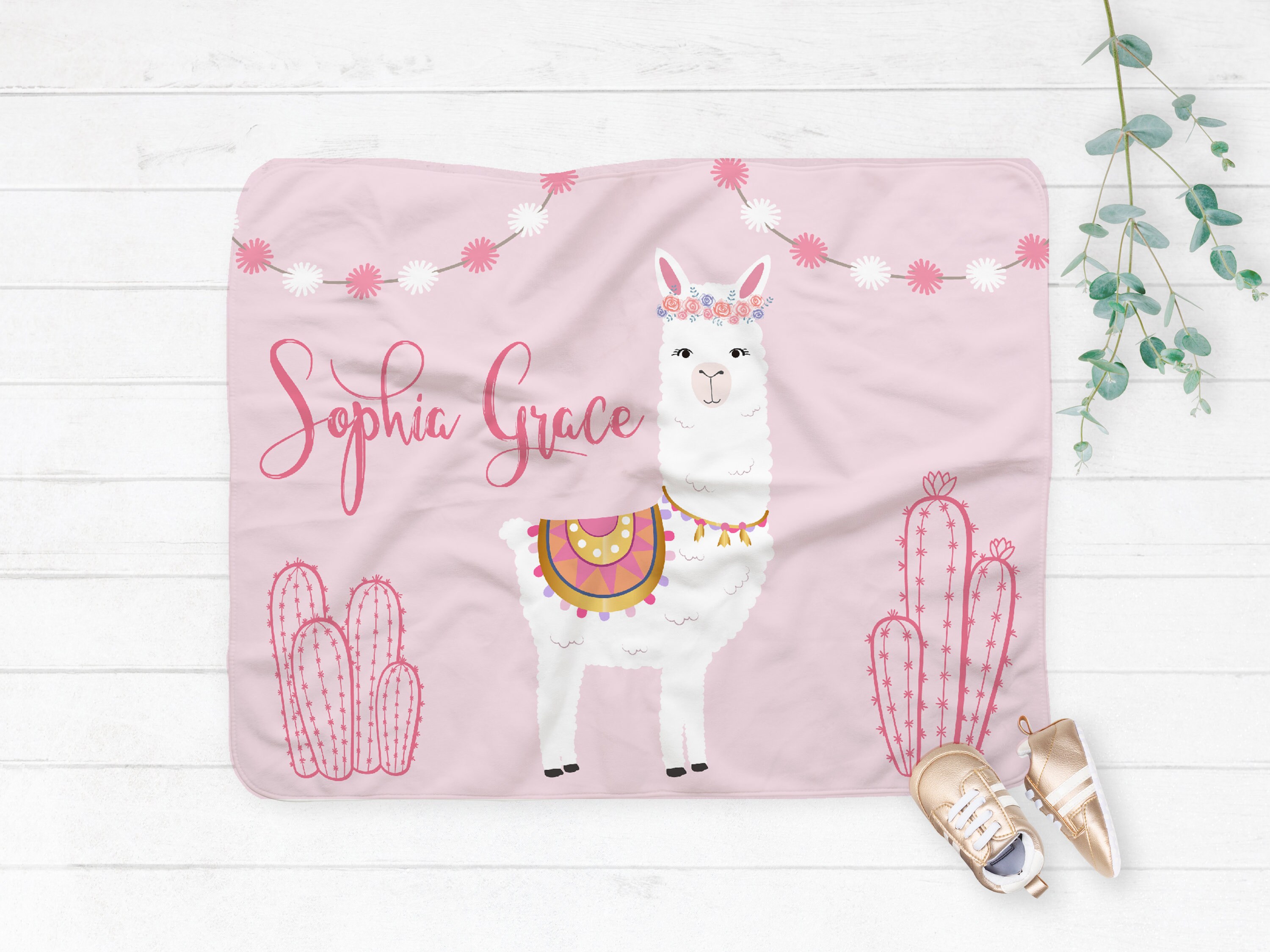 Pink Llama Blanket Personalized Baby Blankets Customized Etsy
