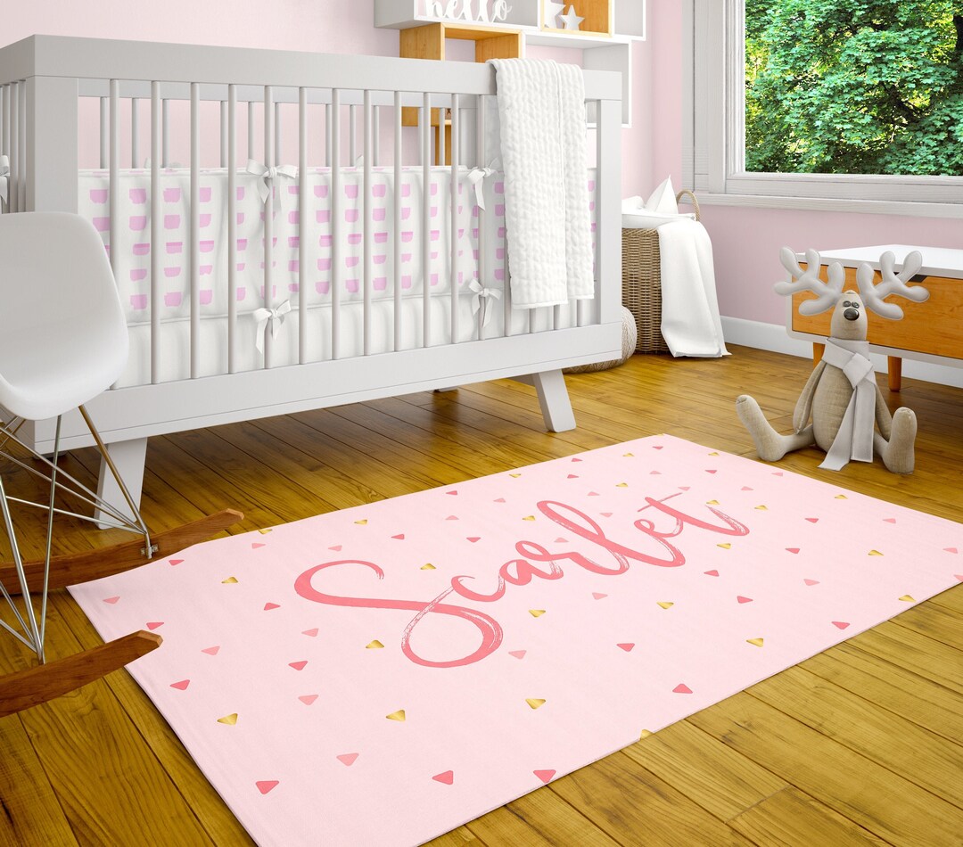 Personalized Indoor Rug Pink Playroom Rug Customized Nursery Etsy