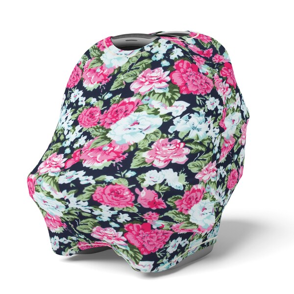 Multicolor Floral Multi 4-in-1 Stretchy Nursing Cover, Car Seat Canopy, Shopping Cart & High Chair Cover, Baby Girl Pink Flower Carseat