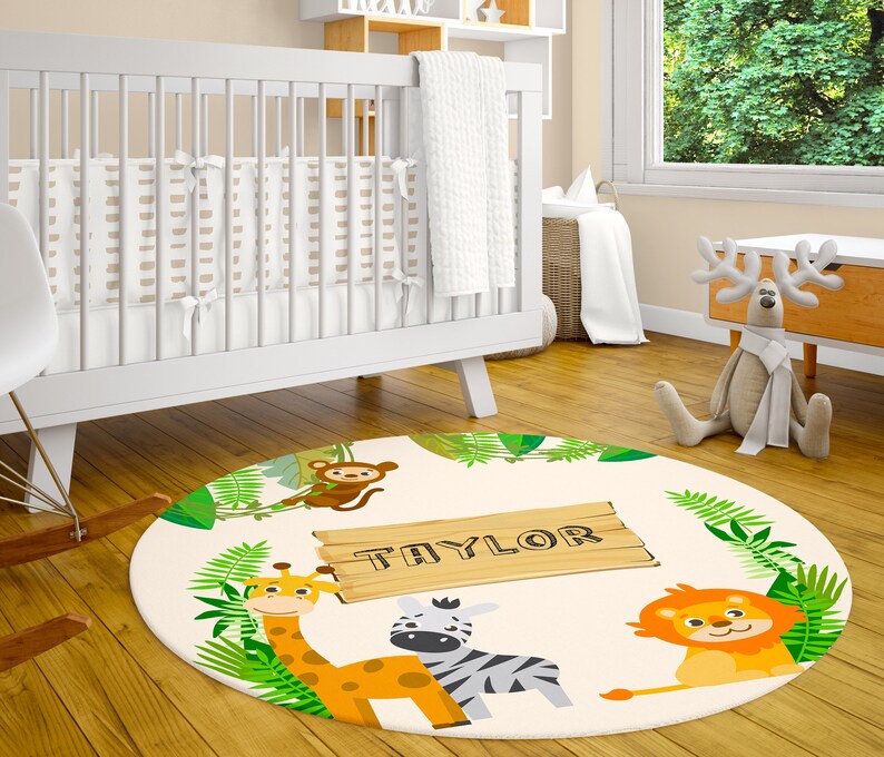 Personalized Rug Jungle Room Mat Monogrammed Playroom Rug Etsy
