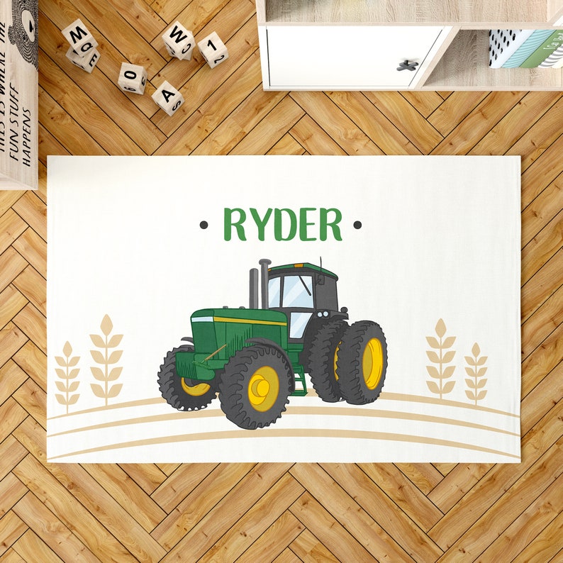 Personalized Tractor Rug Monogrammed Playroom Mat Customized Etsy