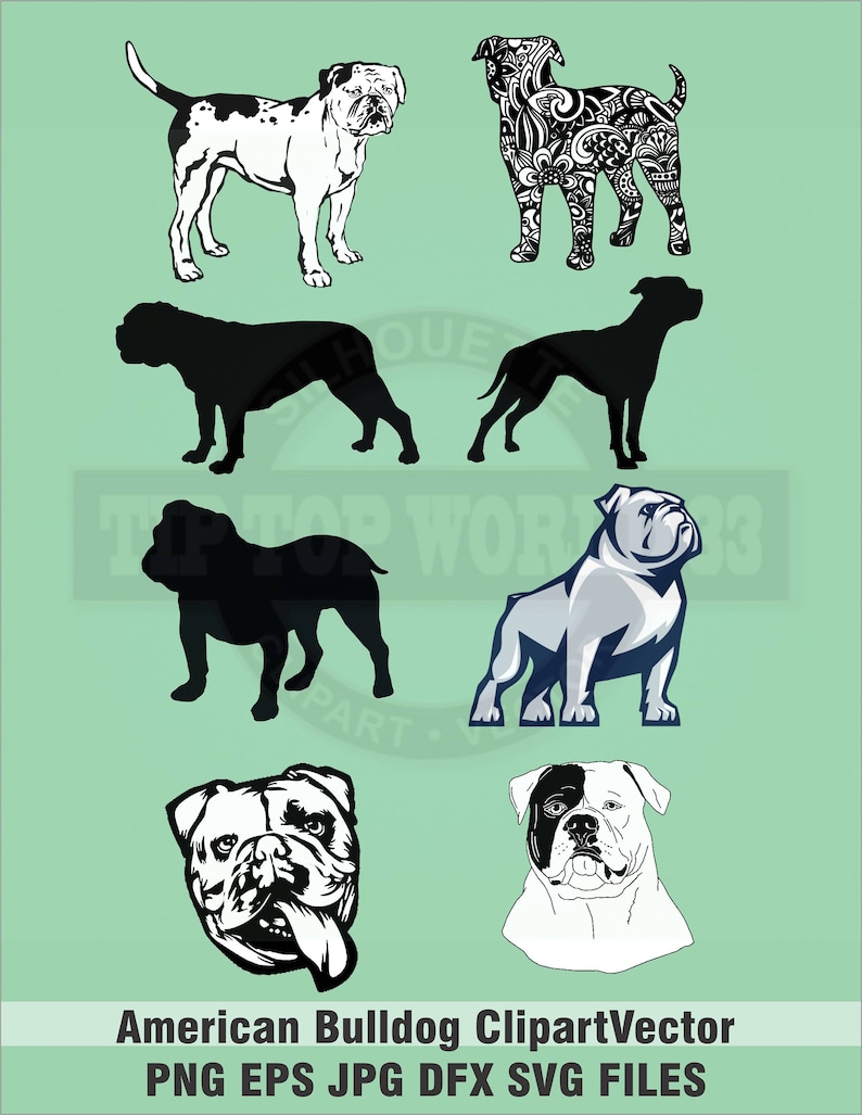 Download American Bulldog Dog Silhouette Clipart Vector Art Png Svg Etsy
