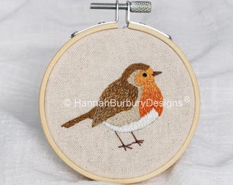 George Embroidery Kit by Hannah Burbury Designs® - Hoop Art Hand Embroidery Kit - Robin Embroidery - DIY Embroidery Kit