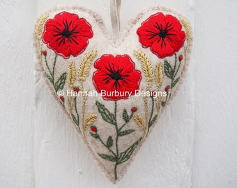 Albie Hand Embroidery Kit - Poppy Hanging Heart by Hannah Burbury Designs ® - DIY Embroidery Kit - Needlework Kit - Hand Embroidery