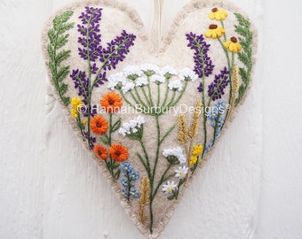 Florence Hanging Heart Embroidery Kit by Hannah Burbury Designs®- Wildflower Design - DIY Embroidery Kit - Needlework Kit - Hand Embroidery