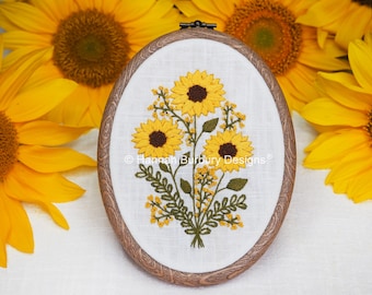 Kit de broderie à la main Freya par Hannah Burbury Designs® - motif tournesol - kit de broderie DIY - kit de couture - broderie à la main