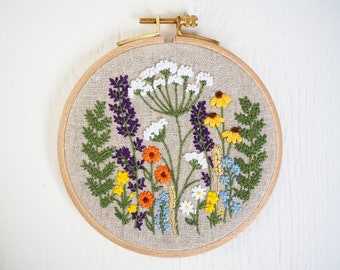 Florence Hand Embroidery Kit - Wildflower Design, DIY Embroidery Kit, DIY Home Decor, Needlework Kit, Hand Embroidery