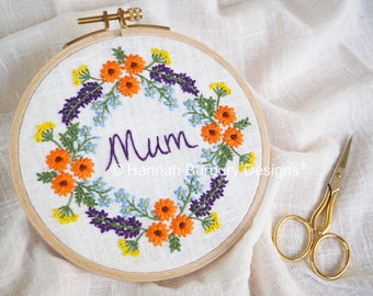 Flo Hand Embroidery Kit by Hannah Burbury Designs®- Mum Wildflower Design - DIY Embroidery Kit - Needlework Kit - Hand Embroidery