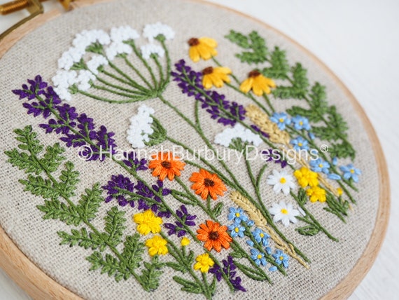 Florence Hand Embroidery Kit by Hannah Burbury Designs® Wildflower Design  DIY Embroidery Kit Needlework Kit Hand Embroidery 