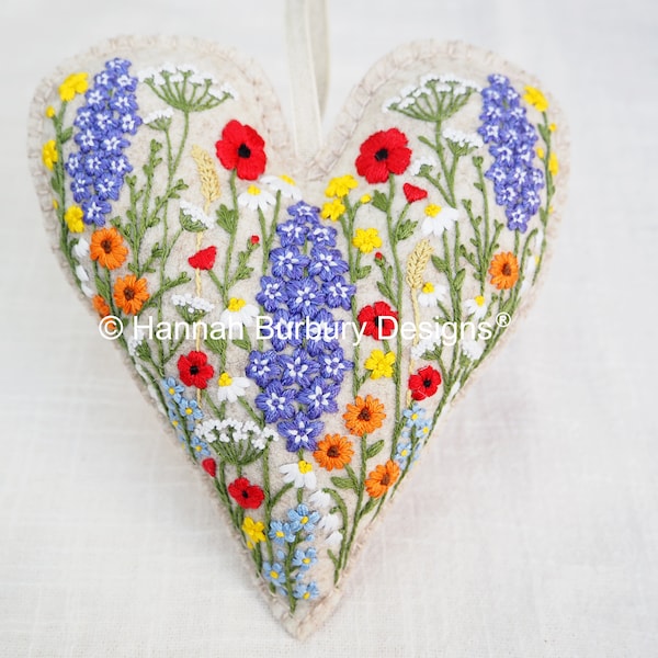 Charles Hanging Heart Embroidery Kit by Hannah Burbury Designs® - Delphinium, Poppy, Daisy - DIY Embroidery Kit - Hand Embroidery Kit