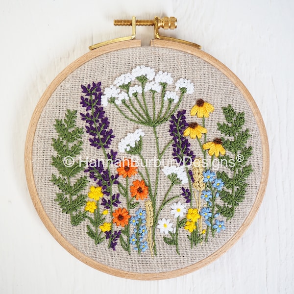 Florence Hand Embroidery Kit by Hannah Burbury Designs® - Wildflower Design - DIY Embroidery Kit - Needlework Kit - Hand Embroidery