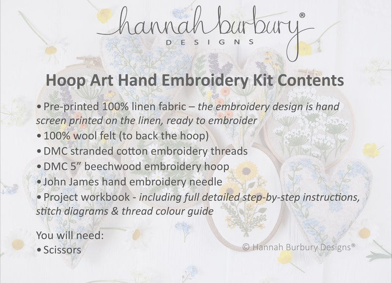 Amelia Hand Embroidery Kit by Hannah Burbury Designs® Wildflower Design DIY Embroidery Kit Needlework Kit Mum Hand Embroidery image 3