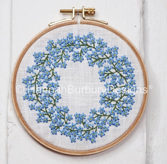 Francis Hand Embroidery Kit by Hannah Burbury Designs® - Forget-me-not Round Embroidery Hoop - DIY Embroidery Kit - Needlework Kit