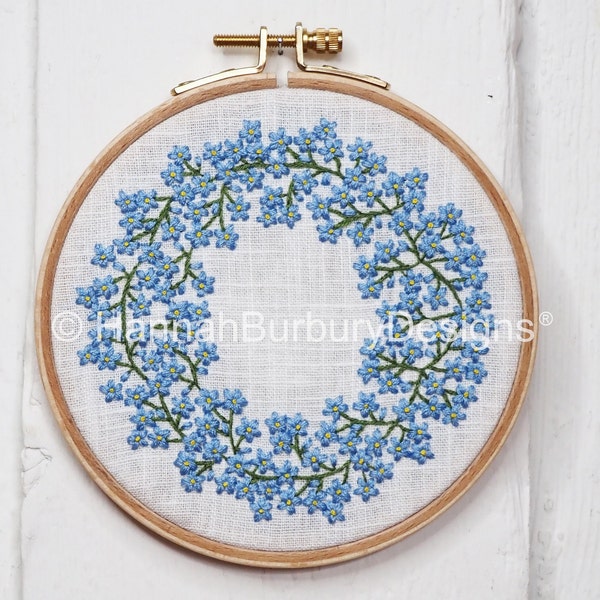 Francis Hand Embroidery Kit by Hannah Burbury Designs® - Forget-me-not Round Embroidery Hoop - DIY Embroidery Kit - Needlework Kit
