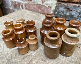 Stoneware Pots | 1890&#39;s | Antique Cream Pots | Blacking Polish | Ink Jars