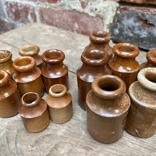 Stoneware Pots | 1920's | Antique Cream Pots | Furniture Polish | Ink Jars