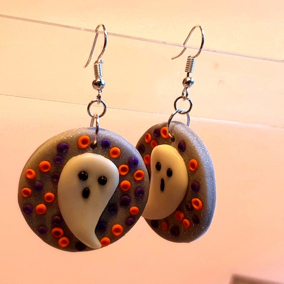 Halloween Earrings Polymer Clay Earrings Spooky Ghost Earrings Light Weight Earrings Cute Ghost Earrings Etsy