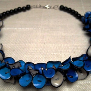 Statement necklace OCEAN WATER - Handmade jewelry - Polymer clay lightweight necklace Leaf necklace Petal necklace Gift for her
