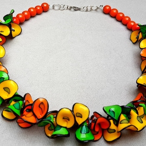 Statement necklace HAPPY - Handmade jewelry - Polymer clay lightweight necklace Leaf necklace Petal necklace Gift for her Orchid necklace