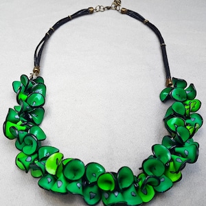 Statement necklace TENDER SPRING - Handmade jewelry - Polymer clay lightweight necklace Leaf necklace Petal necklace Gift for her