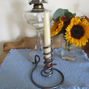 Antique Spiral Adjustable Candlestick holder with wooden adjuster