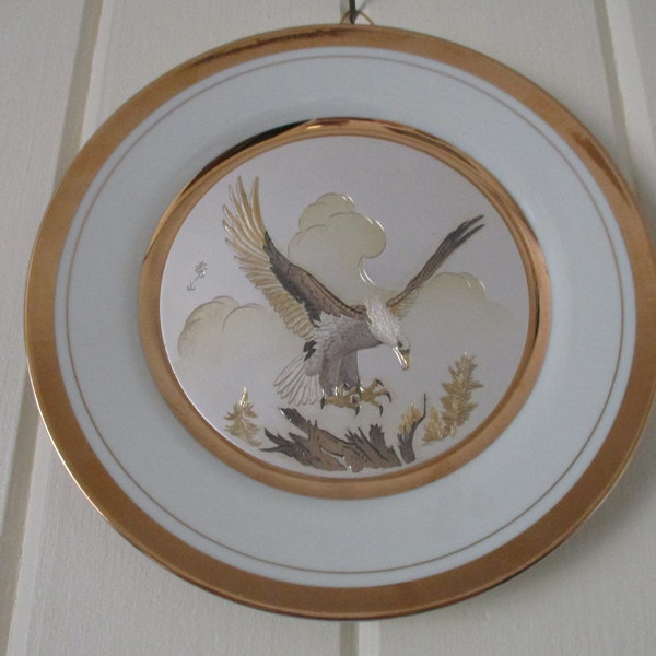 Chokin Decorative Plate, Bald Eagle, made in Japan