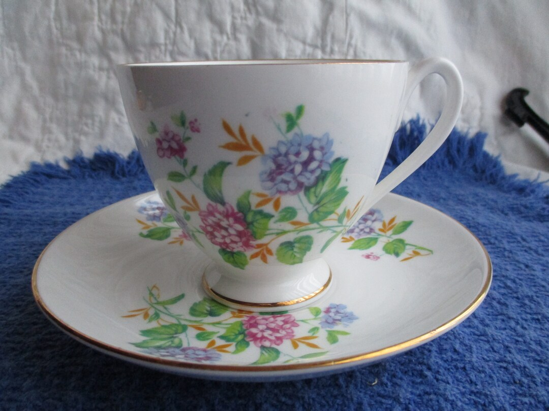 Queen Anne Bone China Tea Cup and Saucer, Floral Motif Etsy
