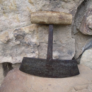 Bowl chopper, wooden handle, rocking chopper, single blade, antique
