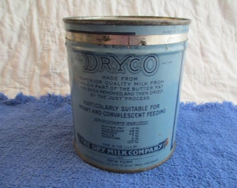 Dryco vintage dry milk tin, blue