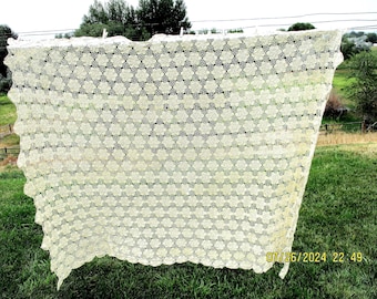 Large handmade ecru (or off-white) rectangular vintage cotton tablecloth, about 54 by 72 inches