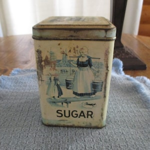 Tin Dutch Sugar canister, blue and white, vintage