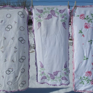 Embroidered Vintage Table Runners: Crocheted Edge Dresser Scarves
