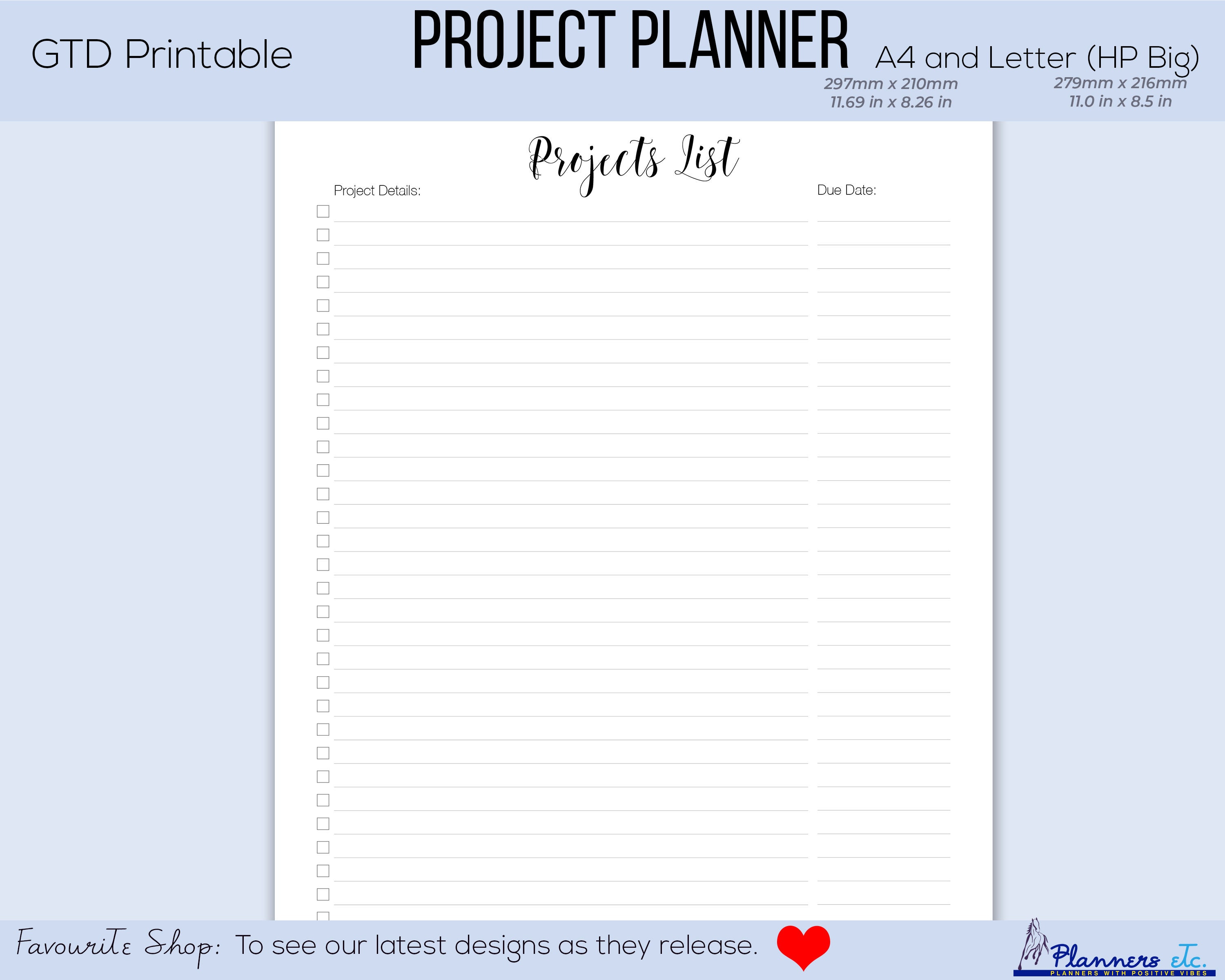 Project Planner Printable Business Planner GTD Work | Etsy