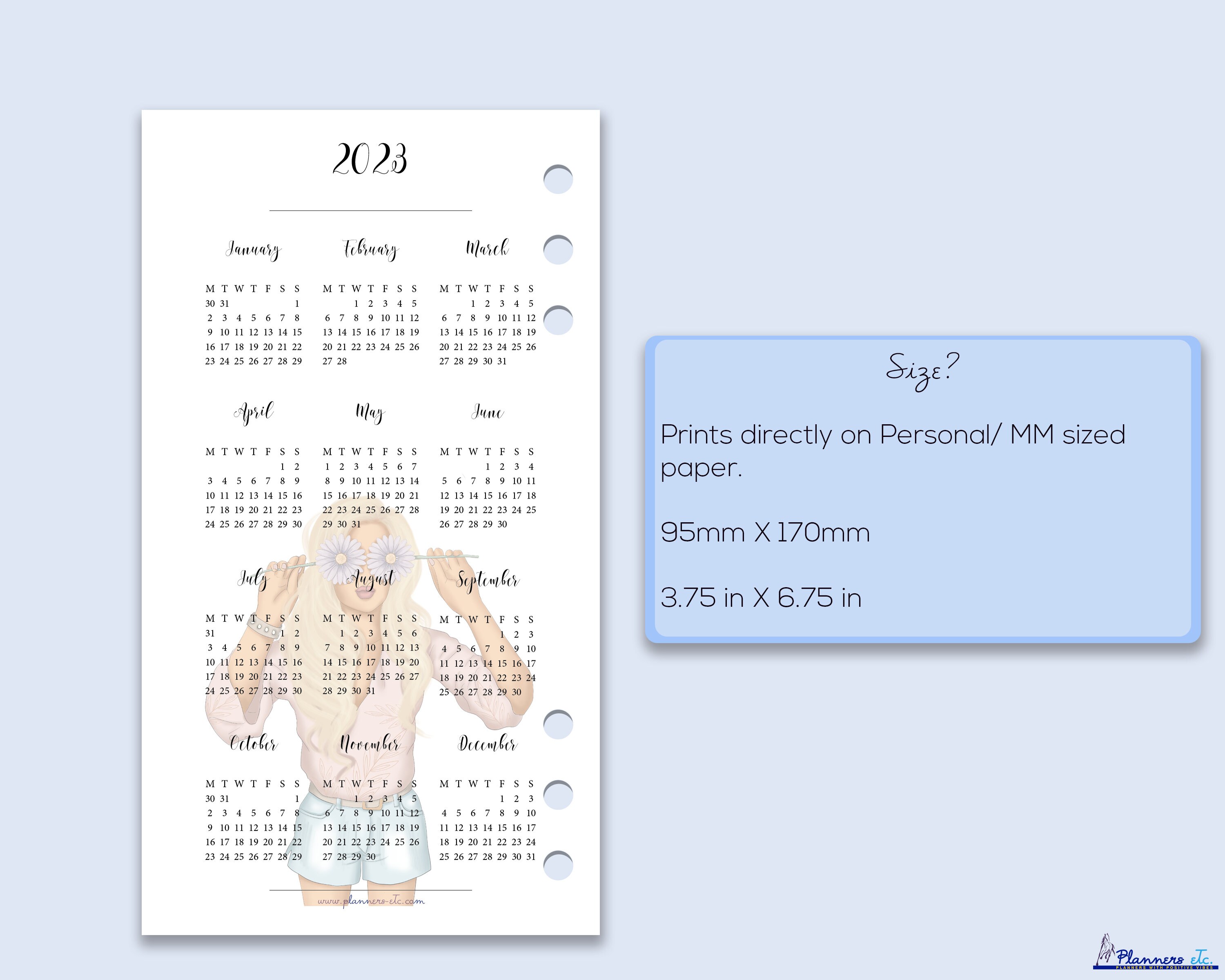 2022 yearly calendar printable for personal planner and mm etsy