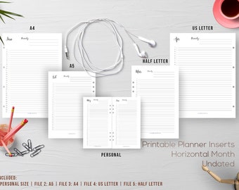 Month on a Page, Undated Monthly Planner, Monthly Printable Planner, Month on 1 Page, Printable Planners, PDF Planner, Printable A5 Inserts