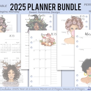 2025 Printable Monthly and Weekly Planner in Sweet Feminine Design 2025 Personal MM Size