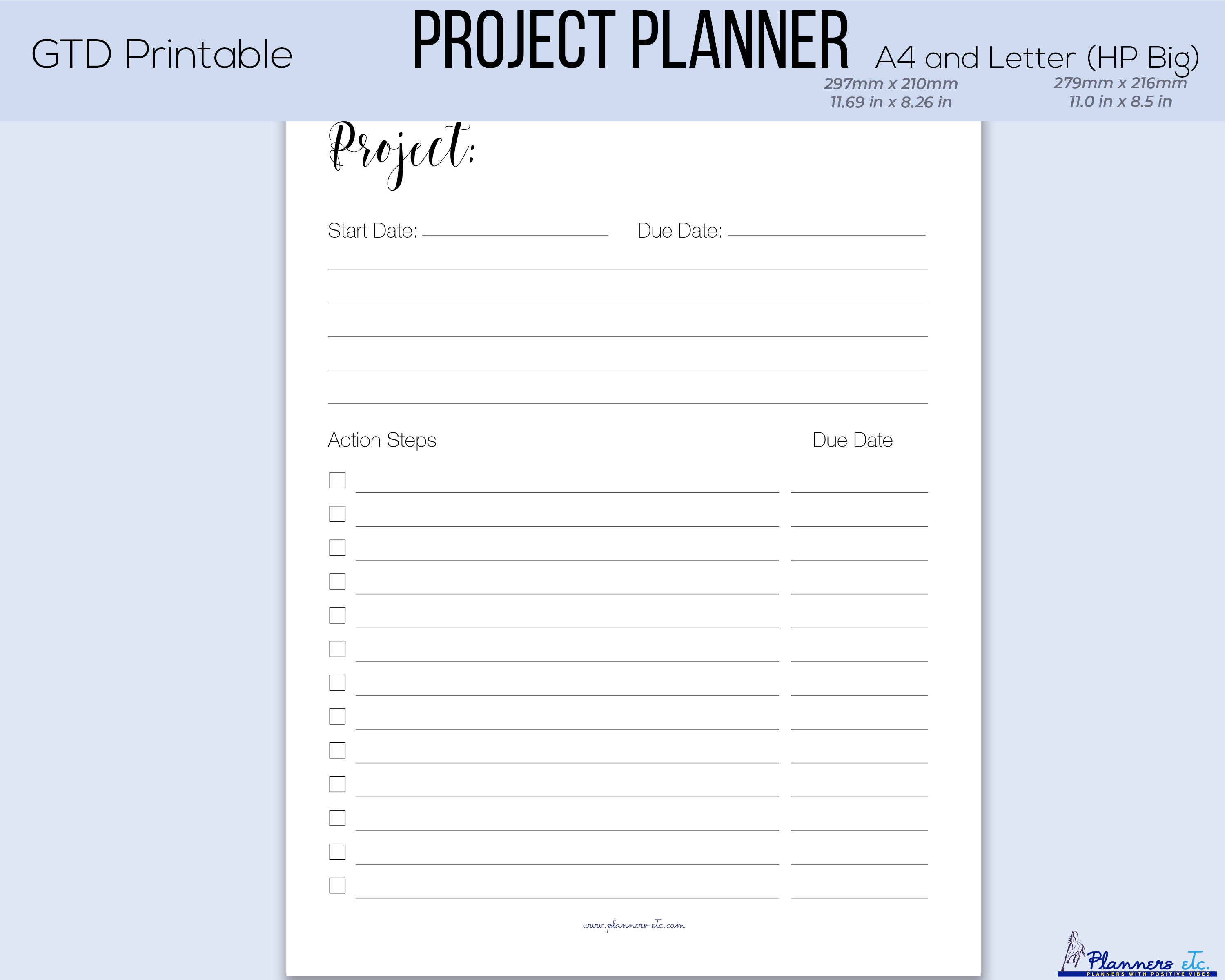 Project Planner Printable Business Planner GTD Work | Etsy