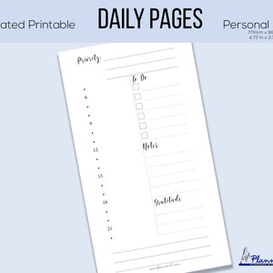 Printable Daily Planner, Day on 1 Page, Personal Size, Daily Agenda, Filofax Personal Insert, Undated Daily Insert, Hourly Today Page, DO1P