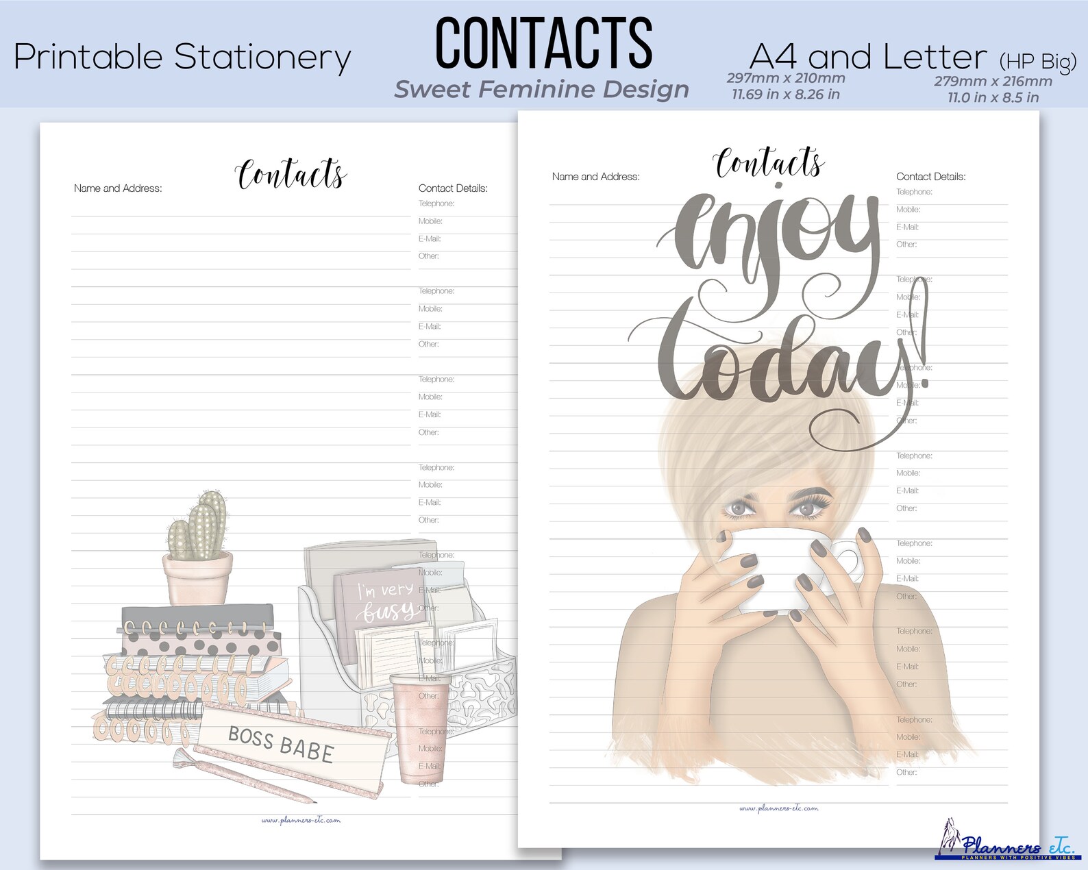 Contacts List A4 and US Letter Contacts Page Etsy