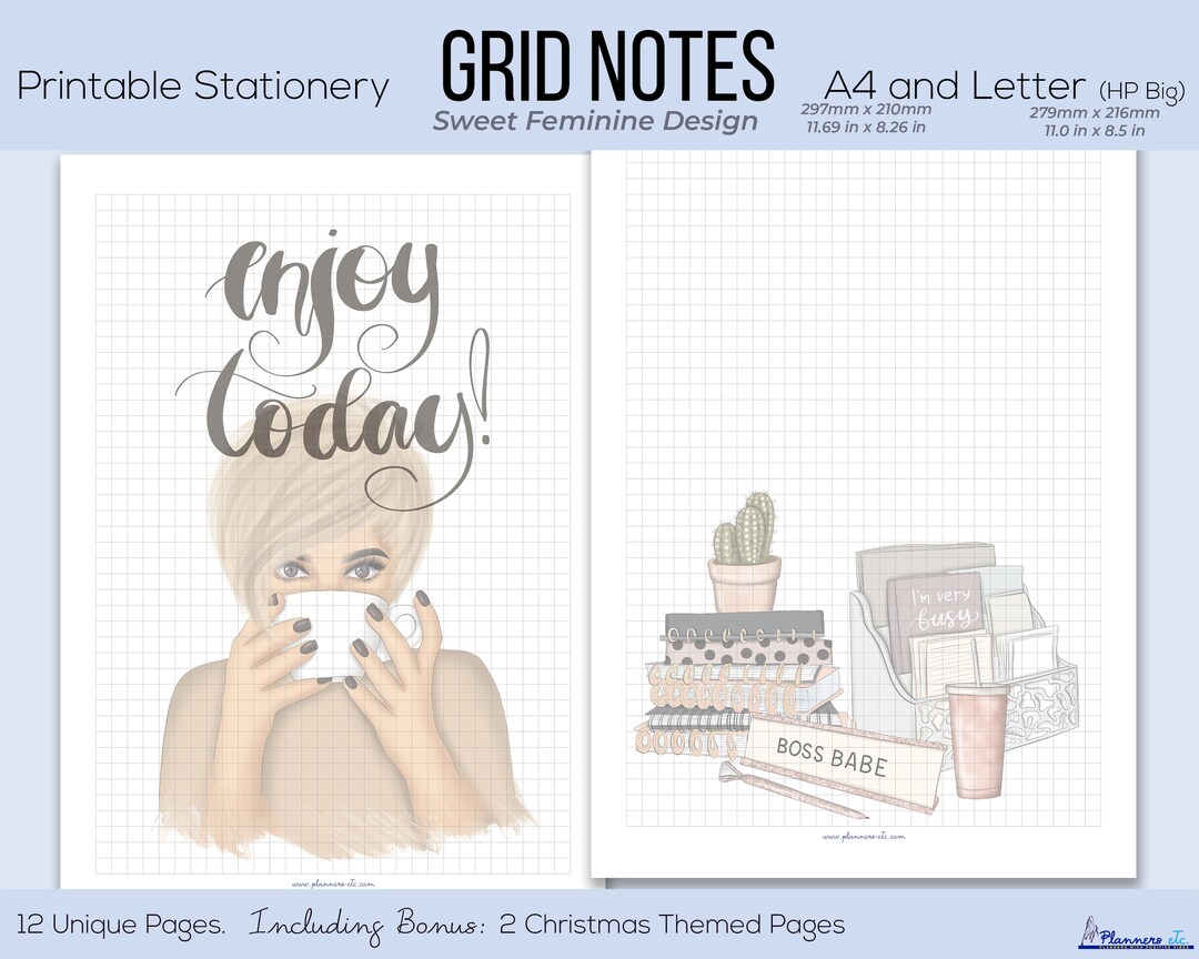 Printable Grid Paper Stationery A4 and US Letter Feminine Paper Grid