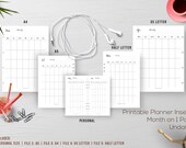 Undated Monthly Printable Planner Inserts, Monday Start, Minimalist Printable, 2019, Personal, A5, A4, US Letter, Half Letter Size Bundle