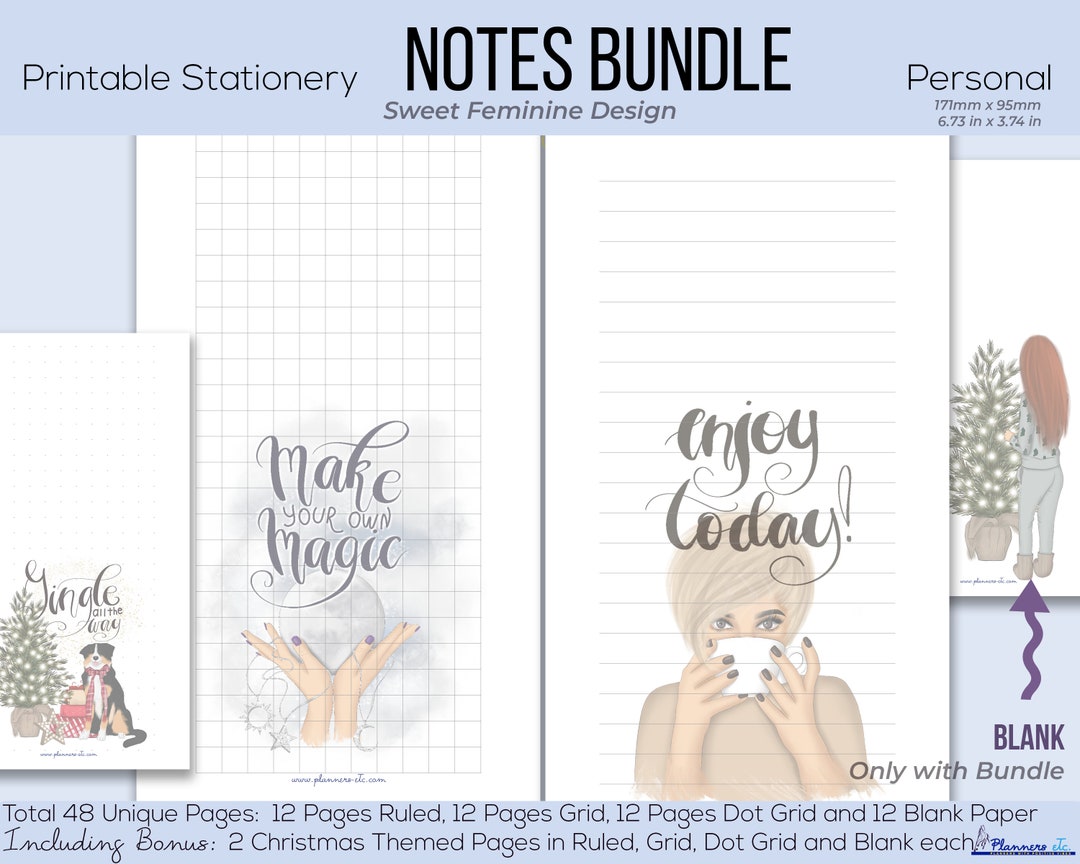 Feminine Notes Bundle: Ruled, Grid, Dot Grid (personal Size) (printable ...